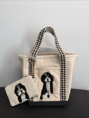 Made In India | Canvas Gingham Beaded Black
Shih Tzu Tote Bag w/ Matching Pouch